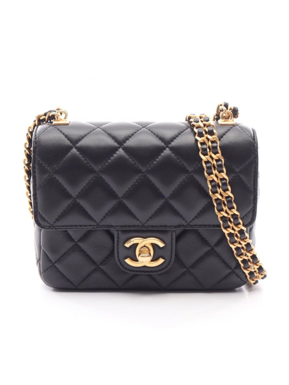 Chanel Shoulder Bag Mini Quilted Black Lambskin Chain